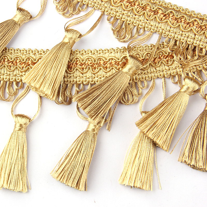 Sewing Thread In Textile - Long Gold Sewing Tassel Fringe Lace