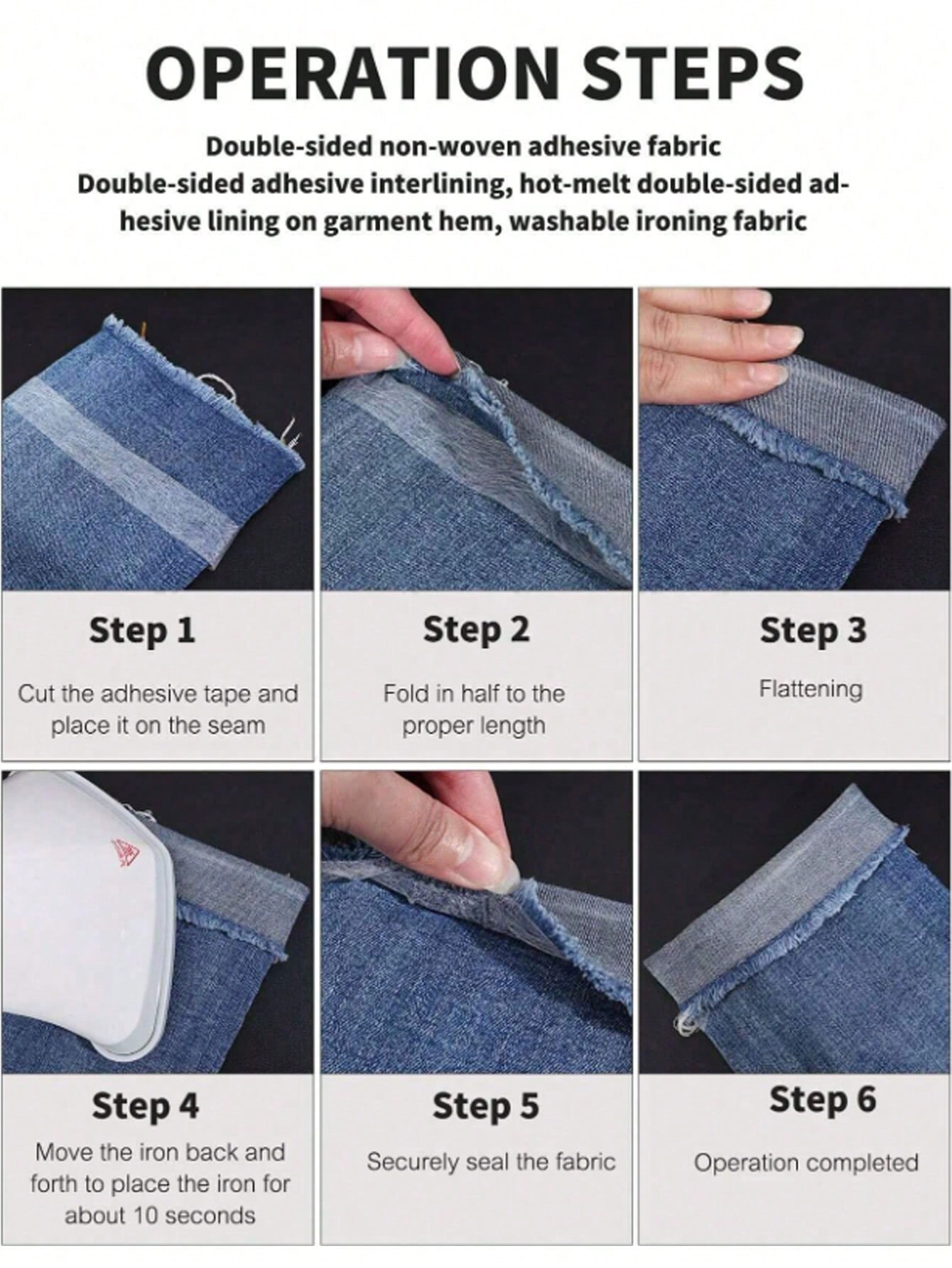 Sewing Hemming - Iron-On Hemming Tape, No Sew Fabric