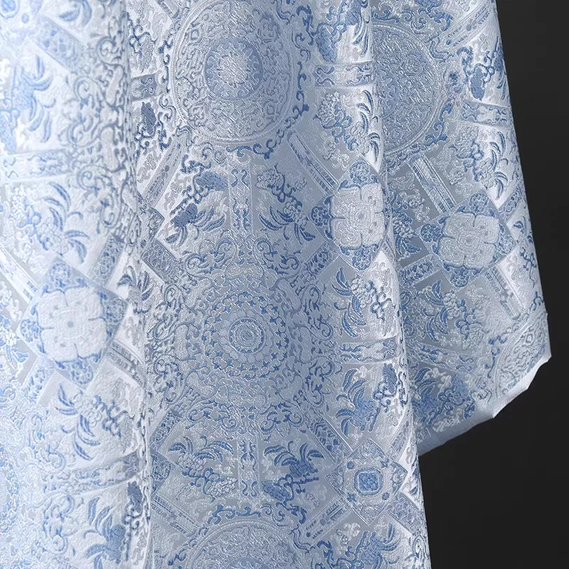 Sky Blue Jacquard Sewing Fabri - огляд і ціна Vintage Sewing Textile