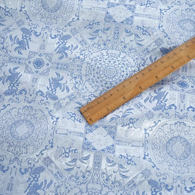 Sky Blue Jacquard Sewing Fabri - огляд і ціна Vintage Sewing Textile