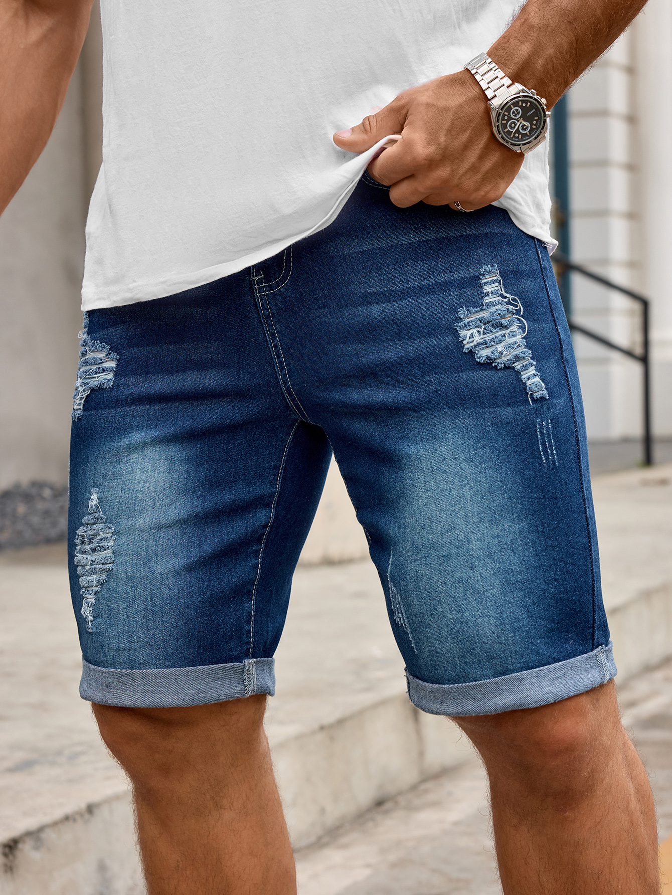Men Denim Trousers Jeans Short - огляд і ціна Sewing Hemming
