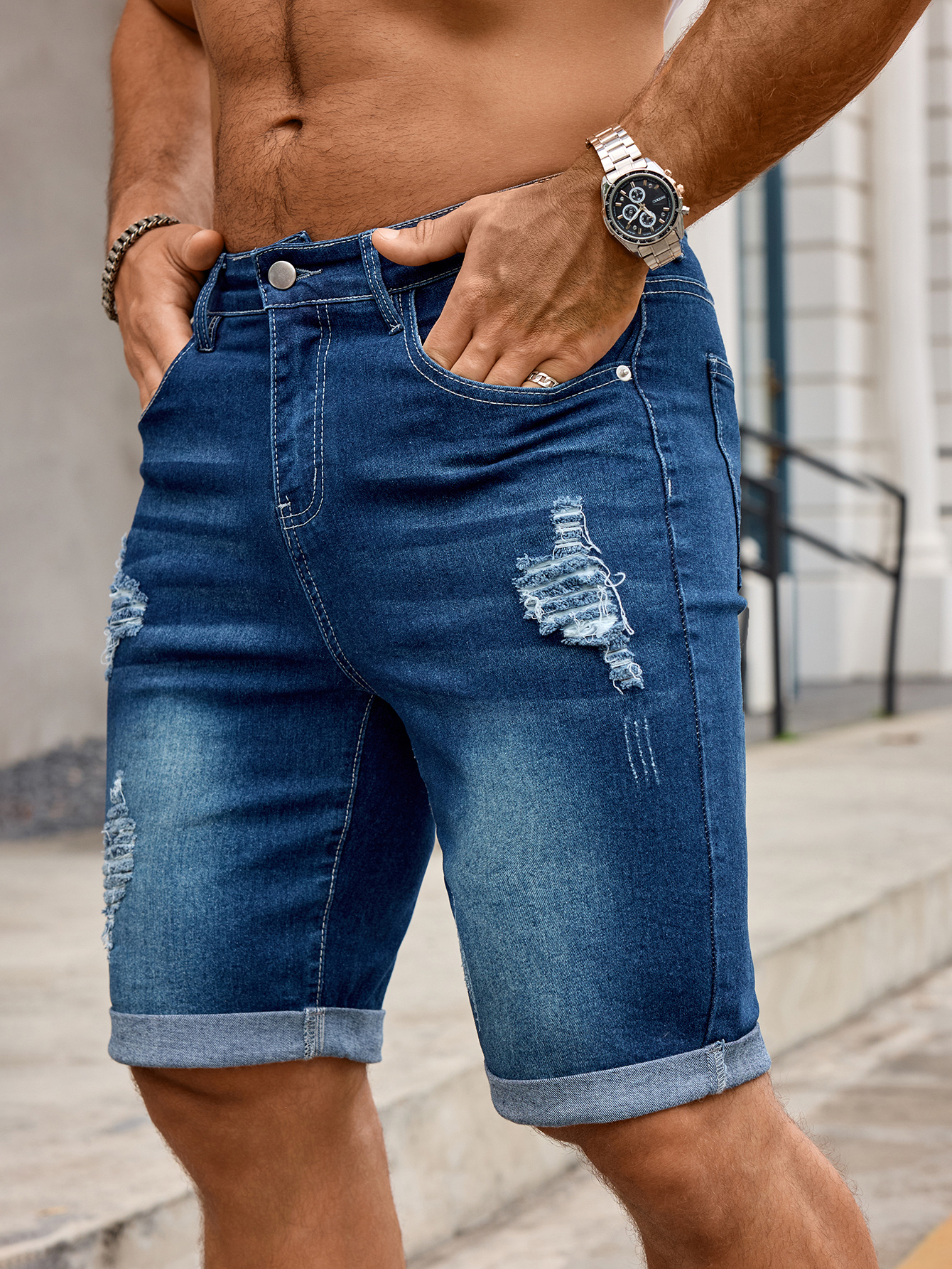 Men Denim Trousers Jeans Short - огляд і ціна Sewing Hemming